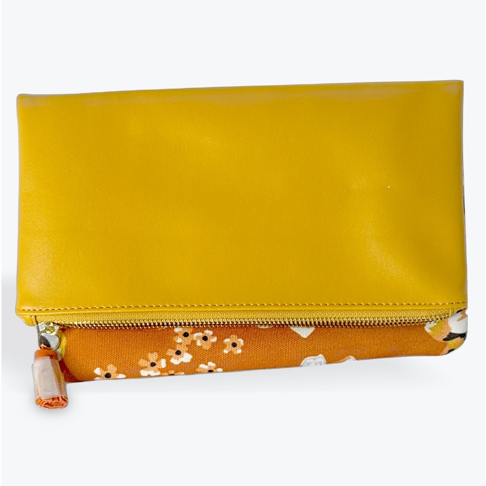 RACHEL PALLY Floral Reversible Clutch Bag Yellow Orange Fold Over Zip Closure